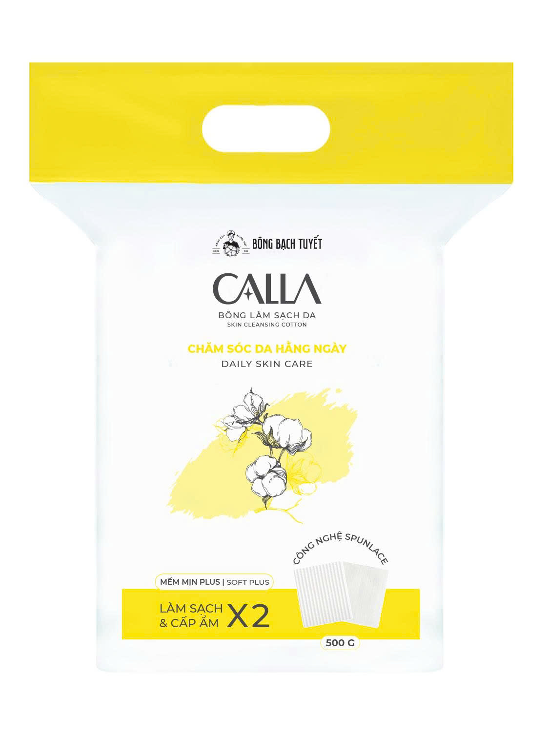 Bông tẩy trang Calla Bạch Tuyết màu vàng mềm mịn 500gr